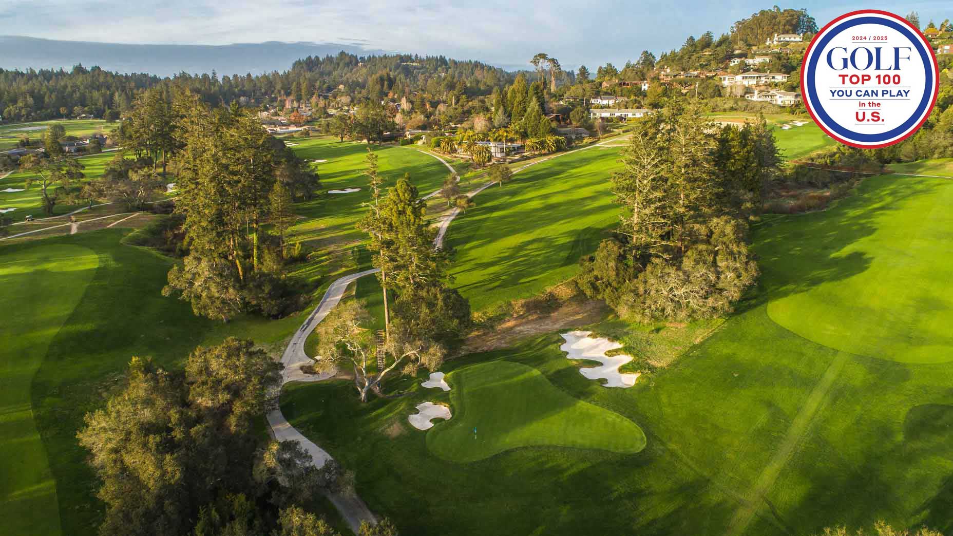 Aerial view of Pasatiempo golf course in California.